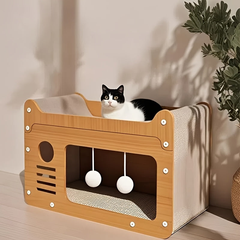 2-in-1 Katzenhaus mit Kratzfläche