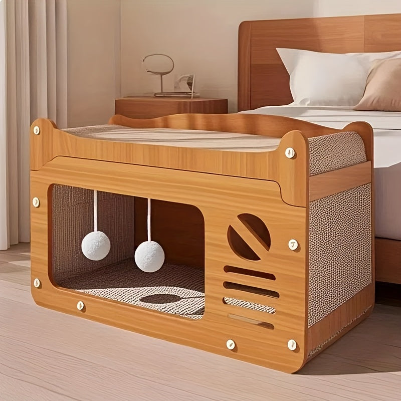 2-in-1 Katzenhaus mit Kratzfläche