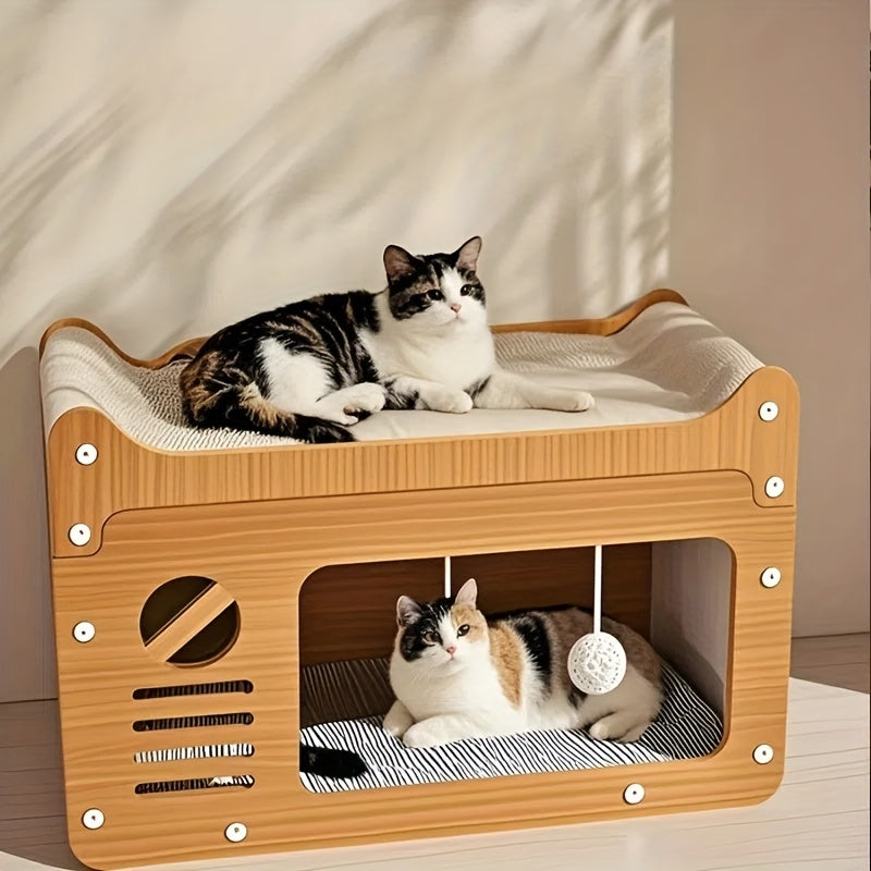 2-in-1 Katzenhaus mit Kratzfläche