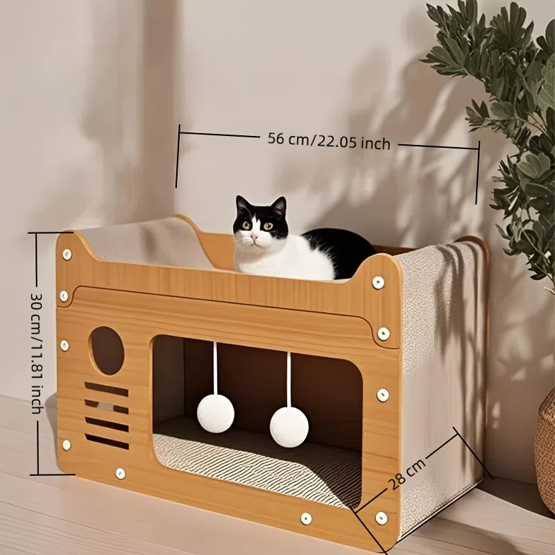 2-in-1 Katzenhaus mit Kratzfläche