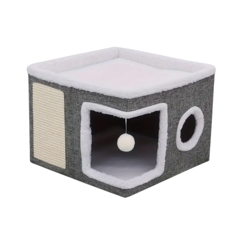 Doppelstock Katzenhöhle / -bett mit Kratzbrett